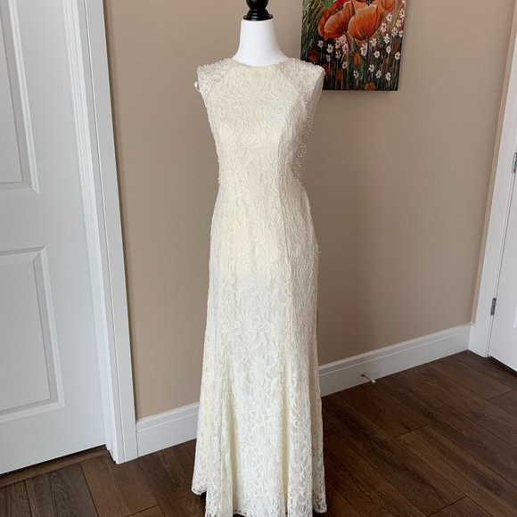 Cachet Cream Lace Beaded Maxi Gown, Size 6 - Picture 1 of 10